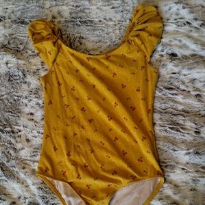 Yellow Cotton Cherry Pattern Bodysuit